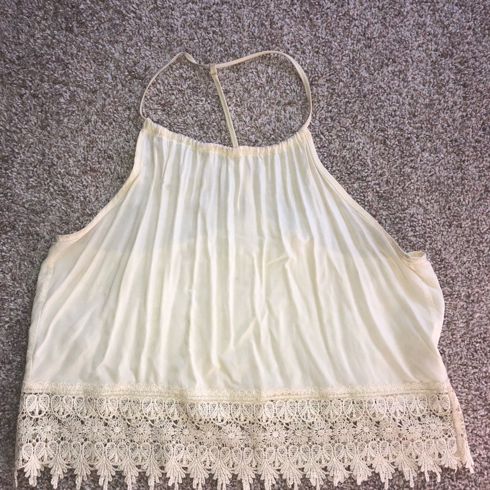 SUPER CUTE HALTER CREAM CROP TOP-crochet detail